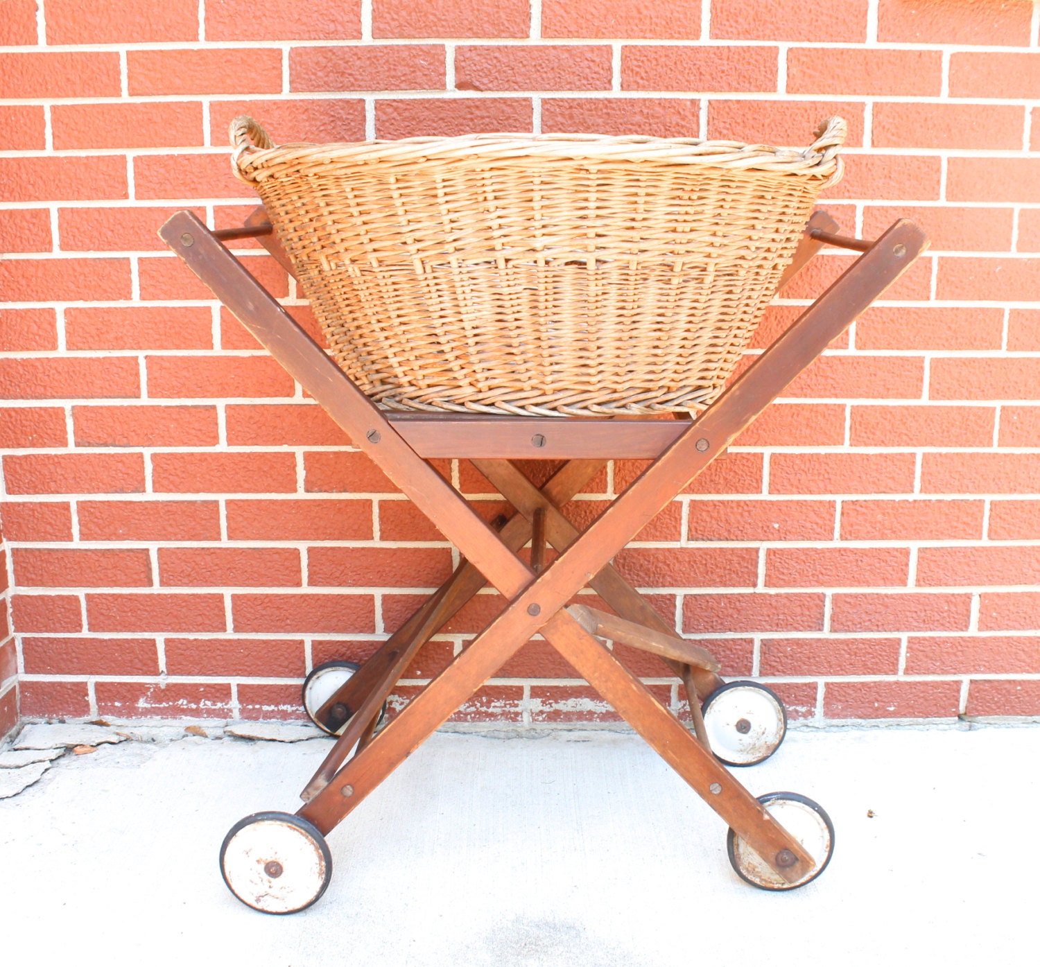 RESERVED for TIFFANY CARNES Antique Wood Laundry Cart