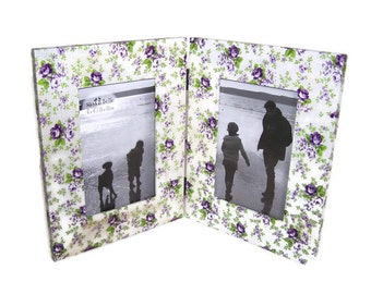 Double Free Standing 6x4 Photo Frame - Lilac Roses Decoupaged Desktop Double Photo Frame