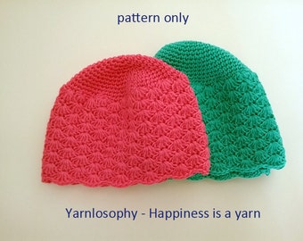 Summer crochet hat pdf pattern shell beanie for all sizes (newborn to adult)
