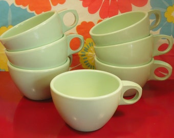 Vintage Melamine Mint GreenTea Cups - Set Of 7 - Arrowhead - Made In USA