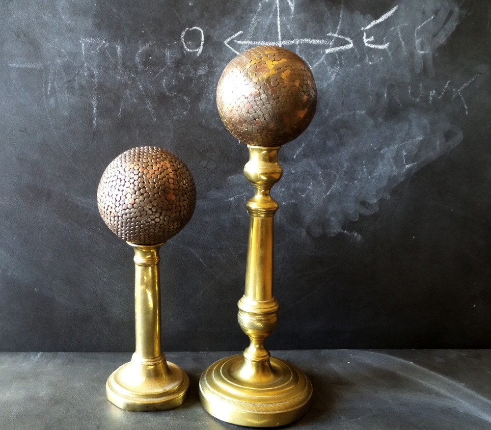 ANTIQUE 1800s PETANQUE Boules .Iron Brass nailed Balls
