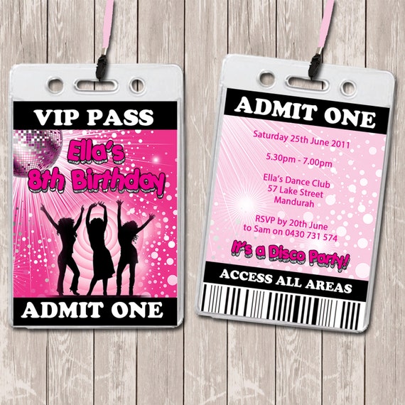 Disco Dance Personalised VIP Lanyard Birthday Invitations x 10 Il_570xn