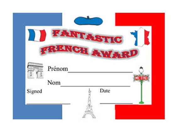 Items similar to INSTANT DOWNLOAD Printable FRENCH Language Award
