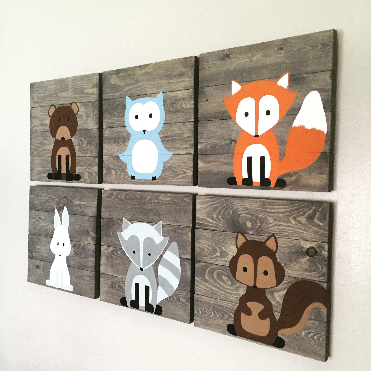 Woodland Creature Nursery Signs Set of 6 rustic pallet signs