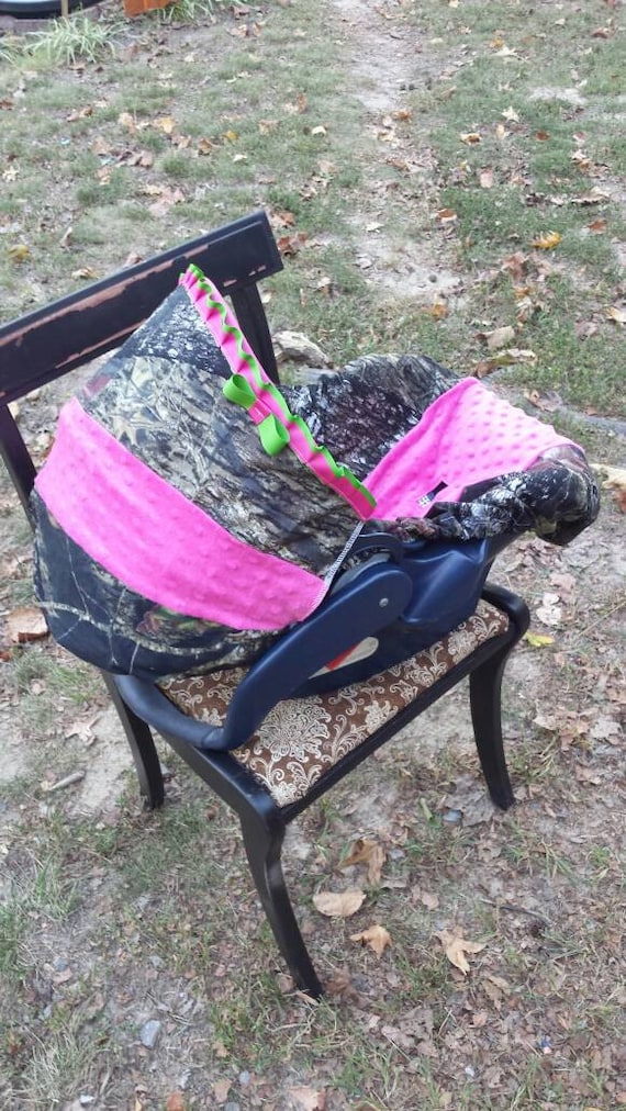 Mossy Oak Lime green Pink Minky baby car seat cover infant