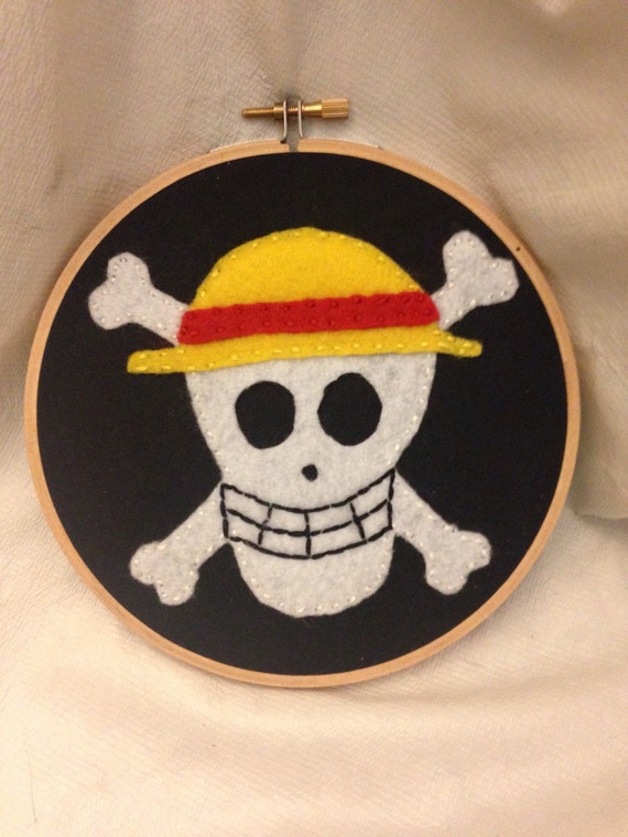 Straw Hat Jolly Roger Embroidery by on Etsy