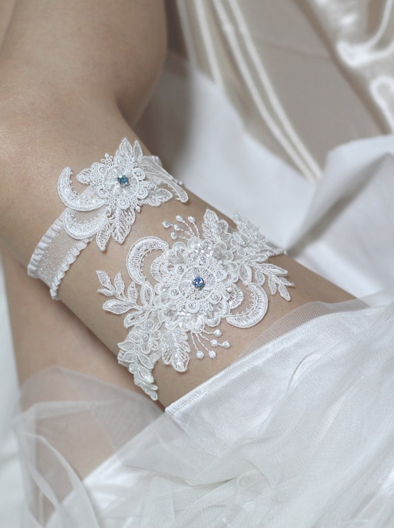 Something blue garter set bridal garter belt lace garter