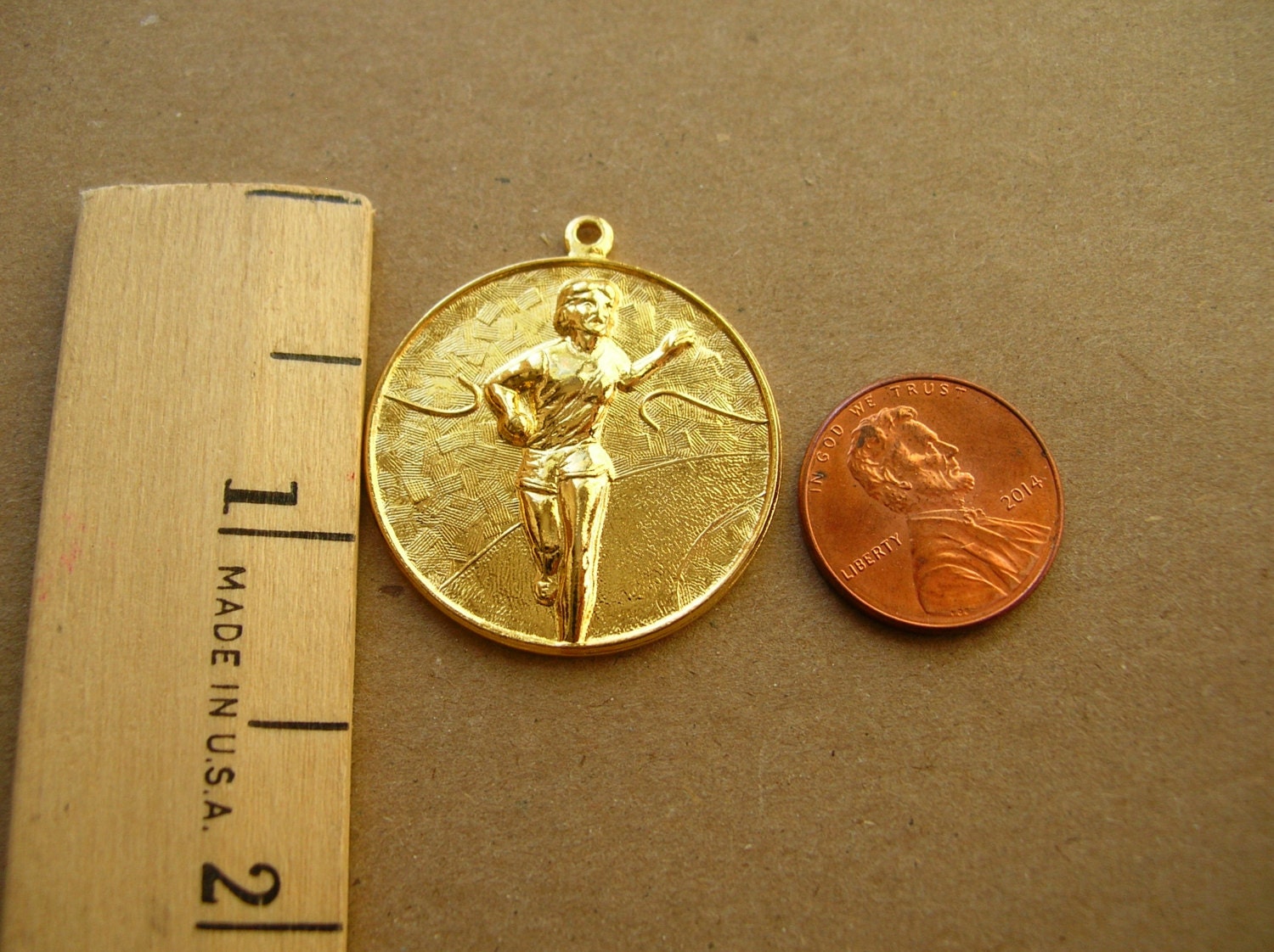 Vintage Gold Marathon Medal Vintage Decathlon Pendant 28mm