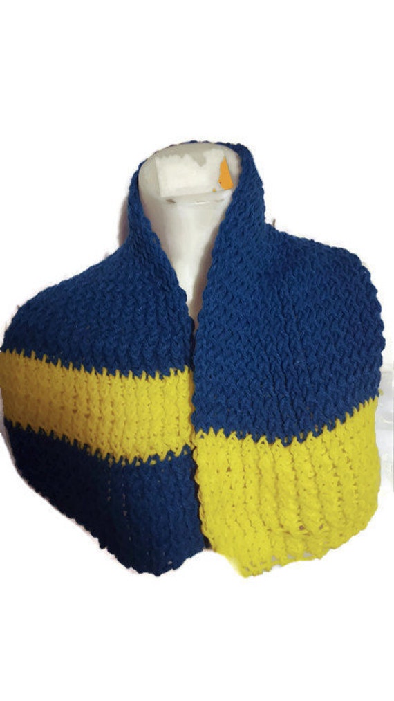 blue and yellow scarf winter scarves holiday by BethcessoriesDecor