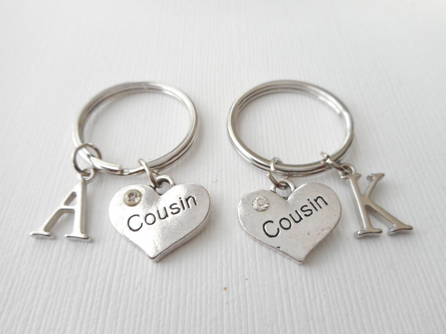 2 Cousin Initial Best Friend Keychains/ Cousin Gift Family