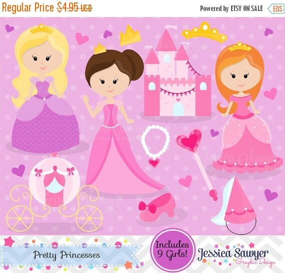 80% OFF - INSTANT DOWNLOAD - pretty pink princess party clip art - commercial use - princess graphic - girls birthday image , Il_570xn