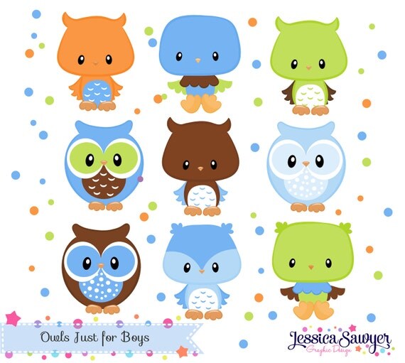 INSTANT DOWNLOAD, boys owl clipart for personal and commercial use Il_570xn