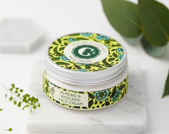Sensitive Skin-Face Cream-Almond-Avocado-Face Moisturizer-Natural Face Cream-Vegan Face Cream-Natural Beauty Cream-Cruelty-Natural Primer