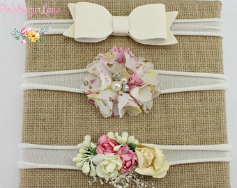 Baby Headbands SET, Baby headband, Small Bows, Nylon Headbands, Newborn headband, Baby Bows,