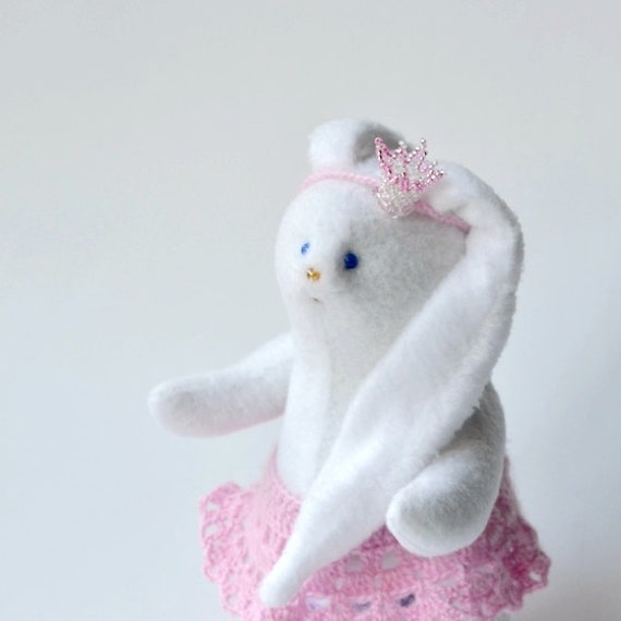 White bunny with Crown Plush stuffed bunny OOAK Rabbit soft