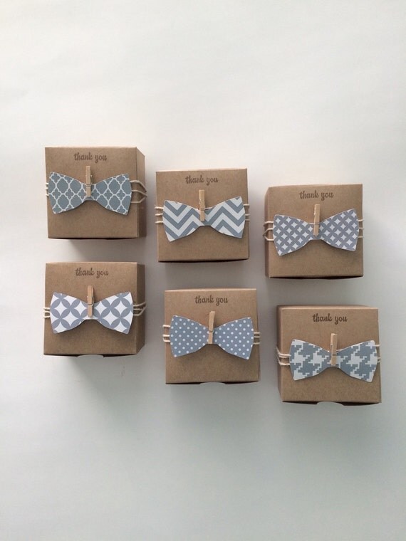 10 grey bow tie favor boxes 3x3x2 inch Little man baby shower