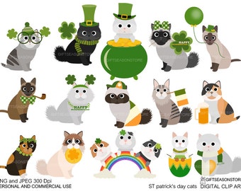 St.patrick's day cats Digital clip art for Personal and Commercial use - INSTANT DOWNLOAD