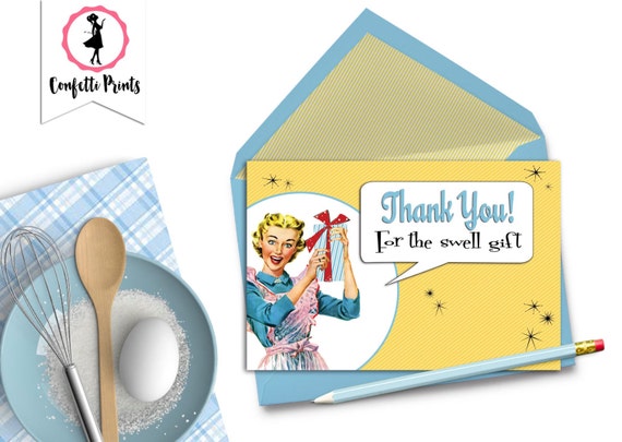 Bridal Shower Thank You Card | Retro Housewife | Printable Thank You Card | 50s Housewife | 1950s | Thank You Cards - GOSSIP GIRLS Il_570xn