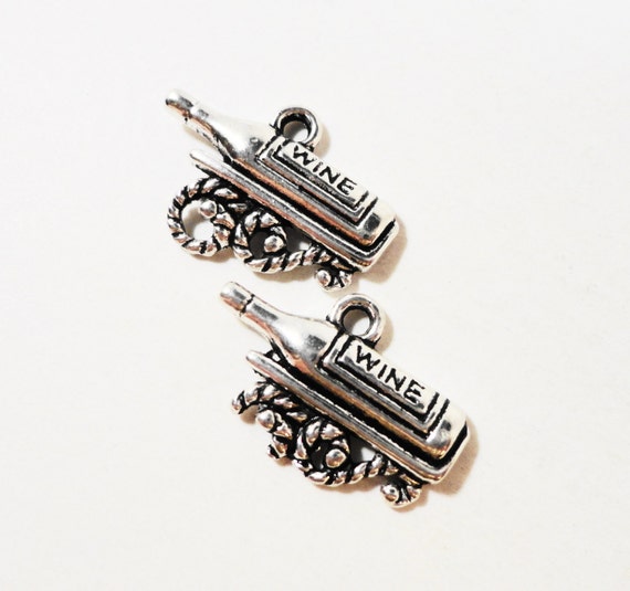 Wine Bottle Charms 18x12mm Antique Silver Wine Charms Wine