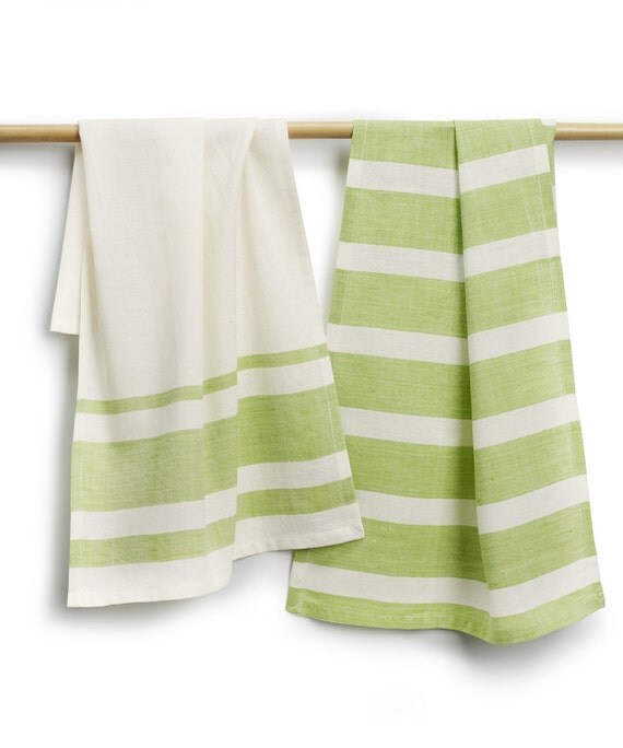 Green Apple Stripe Tea Towels Handwoven