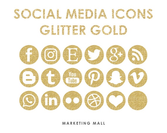 Glitter Gold Social Media Icons Social Media Buttons Gold