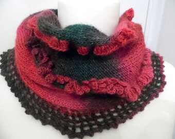 Snood "ALEXANDRA" en laine et acrylique tricoté à la main - création Misty Tuss Tricote