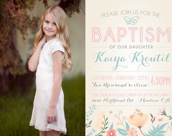FIRST COMMUNION BAPTISM lds baptism invitation photo