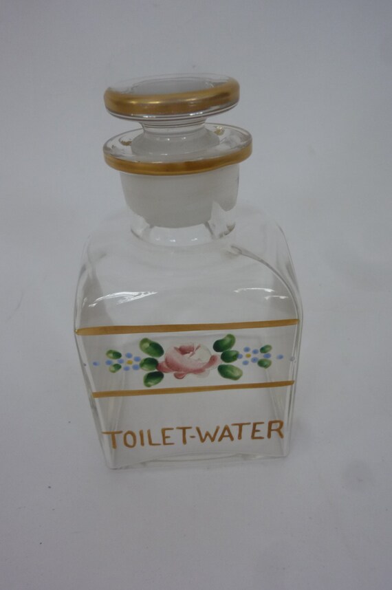 Vintage Vanity Toilet Water Bottle with Stopper Hand Painted