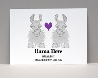Llama Love Card or Print / Husband Gift Anniversary / LLAMA Couple Personalized Art / llama gift for Men / alpaca gift / llama lover gift