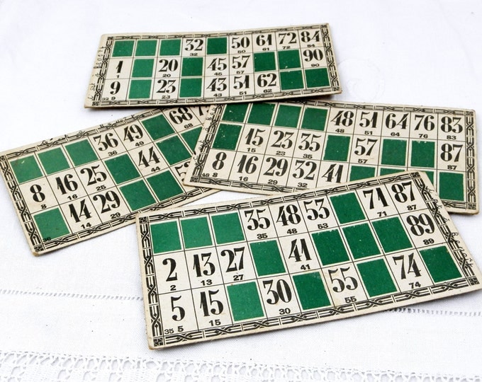 4 Antique French Loto Cards, French Brocante Decor, Fleamarket, Vintage Games, Home Decor, Lottery, Bingo, Vintage Retro Interior, Green