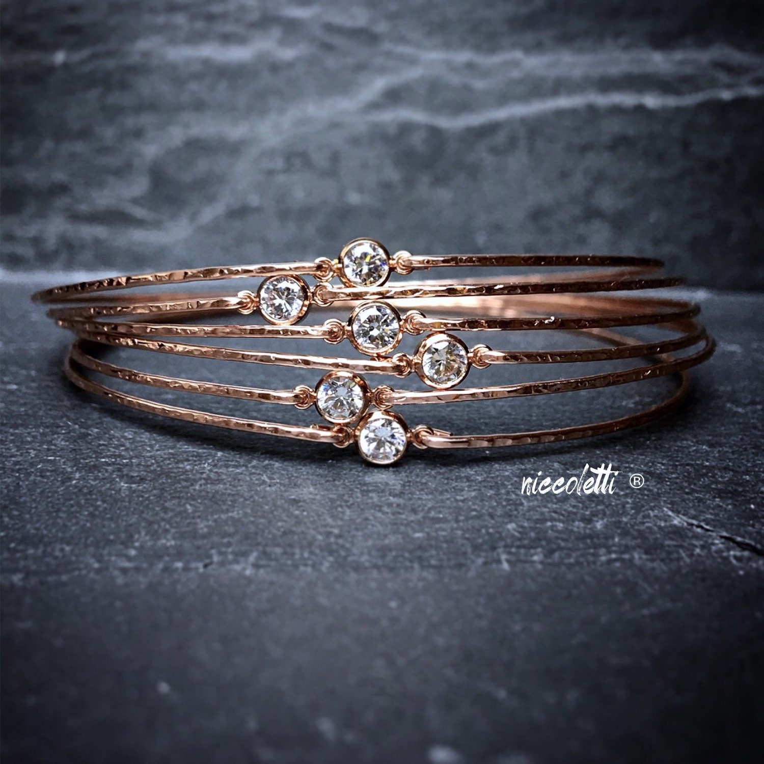 Delicate Diamond Alternative Bangle / Gold Stacking Bangle