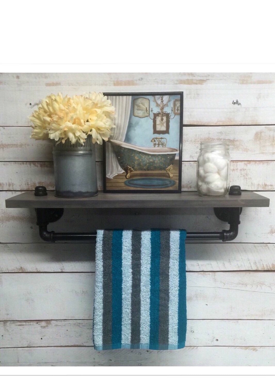 Industrial towel rack shelf Rustic shelves by countrycornergoods