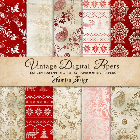 Christmas Scrapbook Papers Holiday Vintage Digital Paper