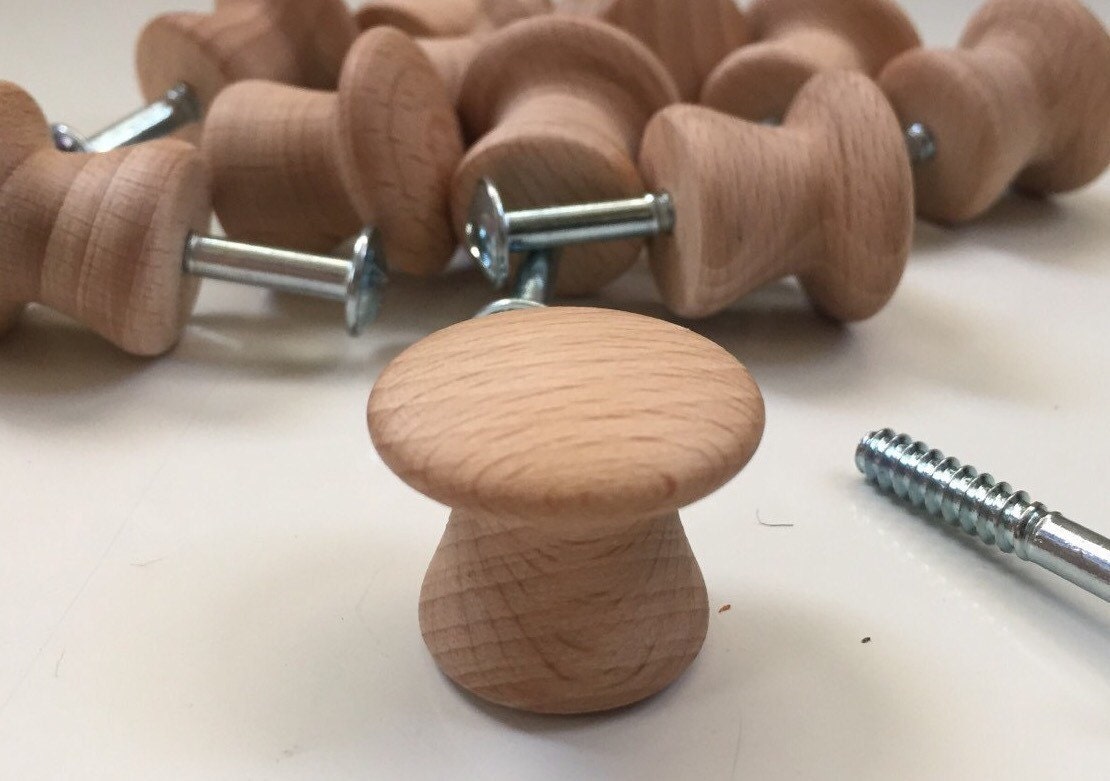 18 Unfinished Wood Knobs/Pulls Mushroom Shaped
