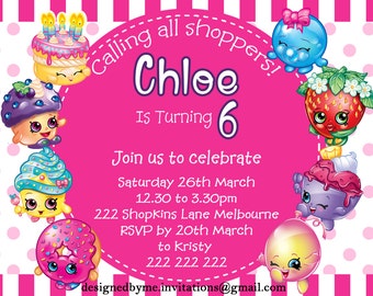 Shopkins Birthday Invitation - DIY Printing - JPEG File- digital file