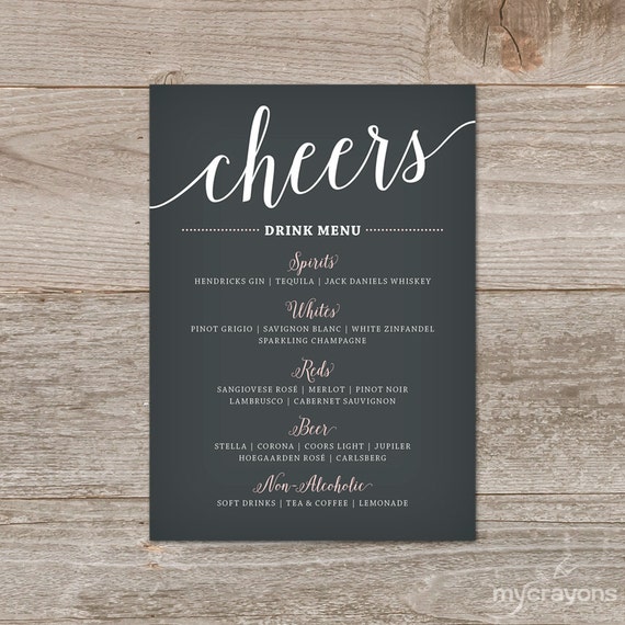 Wedding Drink Menu Printable // Bar Menu Wedding Printable