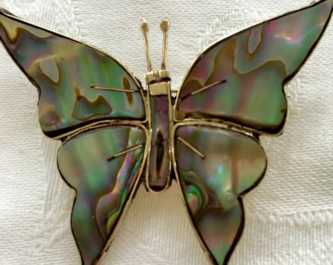Sterling Butterfly Brooch, Vintage Abalone Pin, Mexican Silver, Butterfly Jewelry