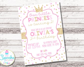 Pink and Gold Princess Birthday Invitation | Pink Gold Princess | Party Invitation | 1st 2nd Birthday | Girl's Birthday | Glitter | Digital