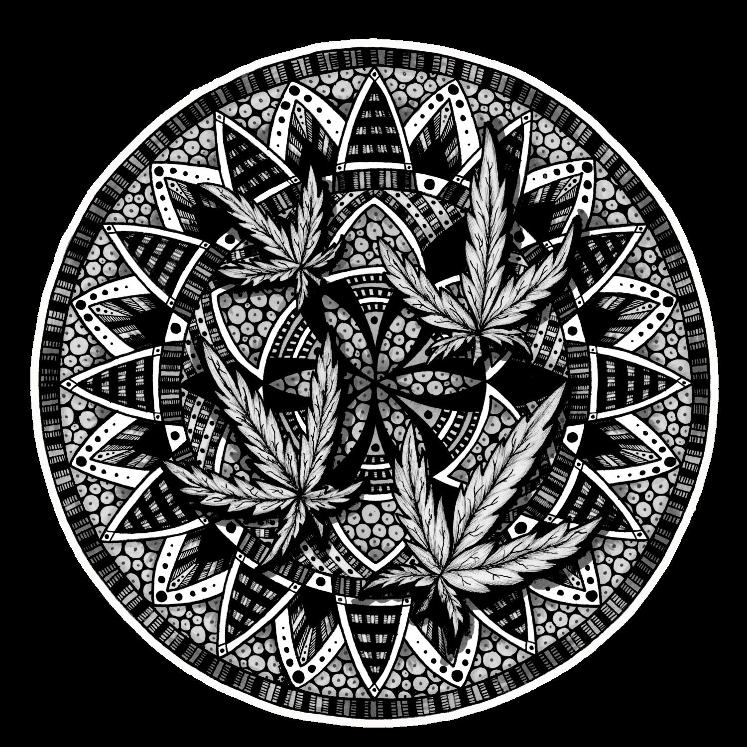 Marijuana Mandala Print Blackandwhite by litedawncreations on Etsy