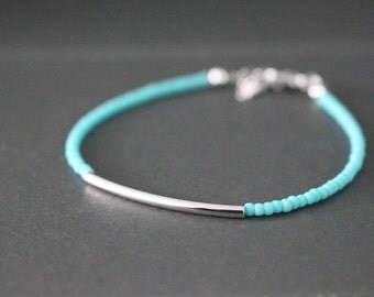 Silver Bar bracelet - friendship bracelet - Turquoise