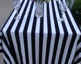 Black and White Stripe Wedding Table cloth, Dinner table, reception table decor, baby shower, birthday party, custom sizes available