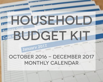 Household Budget Kit {INSTANT DOWNLOAD} 2017 Calendar with Oct to Dec 2016 // letter size // blue bold