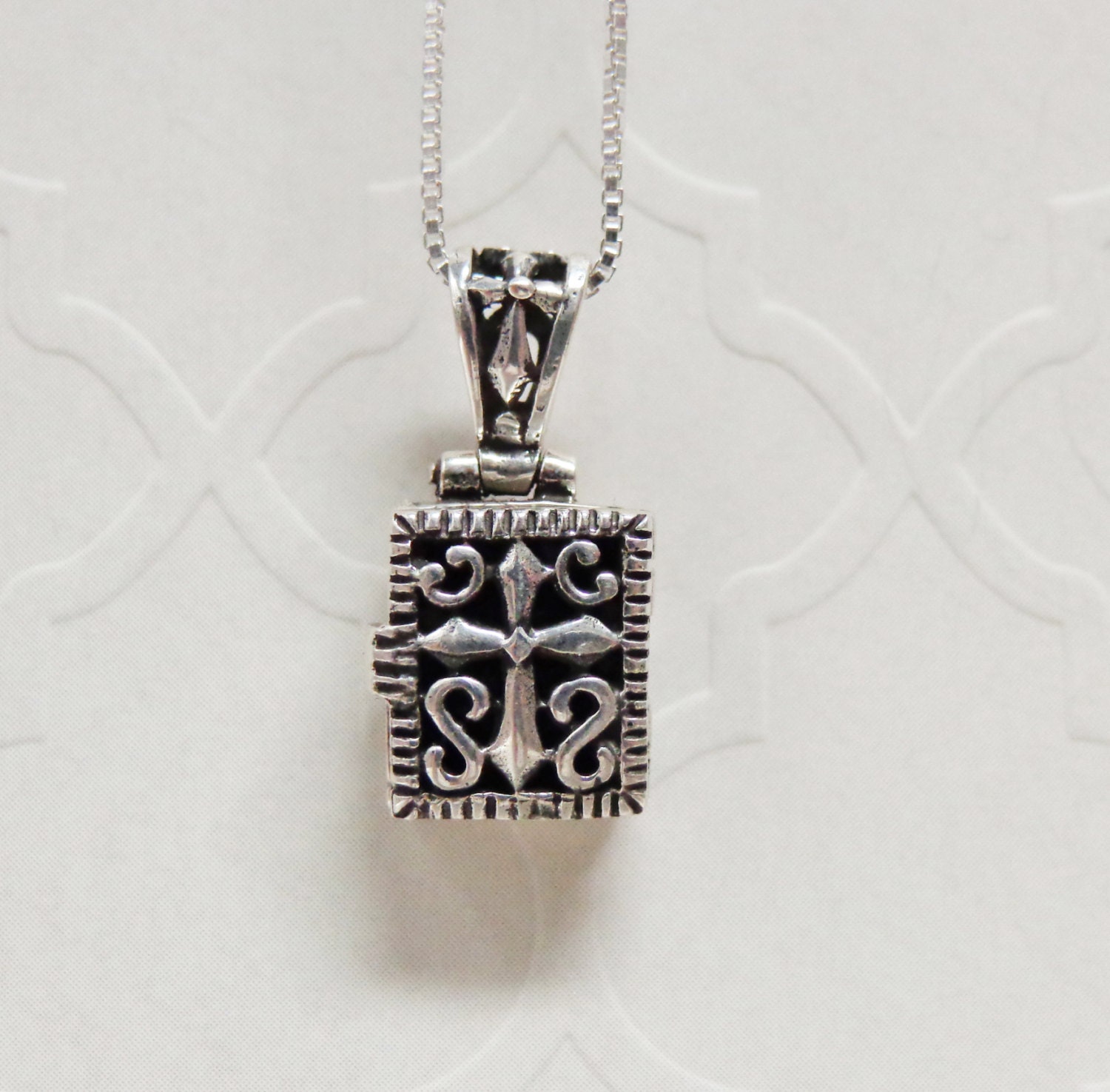 Sterling Silver Cross Prayer Box Necklace Sterling Silver Cross Prayer Box Necklace