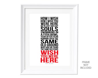 Song Lyrics Pink Floyd Wish You Were Here Print A3 ( Print Only ) Typography Song Music Lyrics For Framing