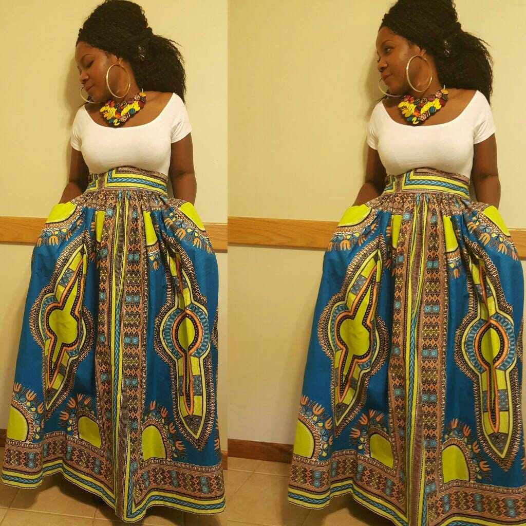 African print high waist skirt