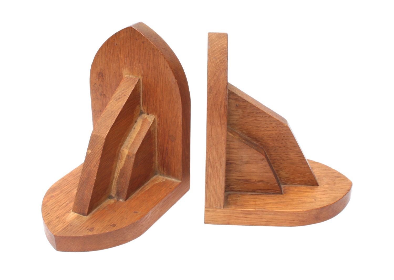 Vintage Art Deco Bookends Wood 1930s Geometric Design Dutch