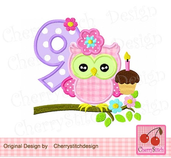 Birthday owl with number 9Birthday owlBirthsay digital