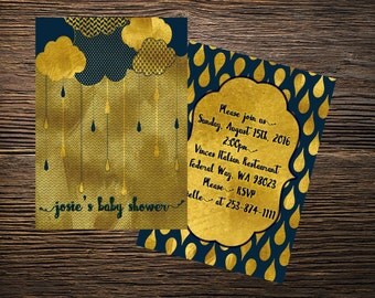 Clouds and Raindrops baby shower invitation, Print Yourself, Printed Invitation