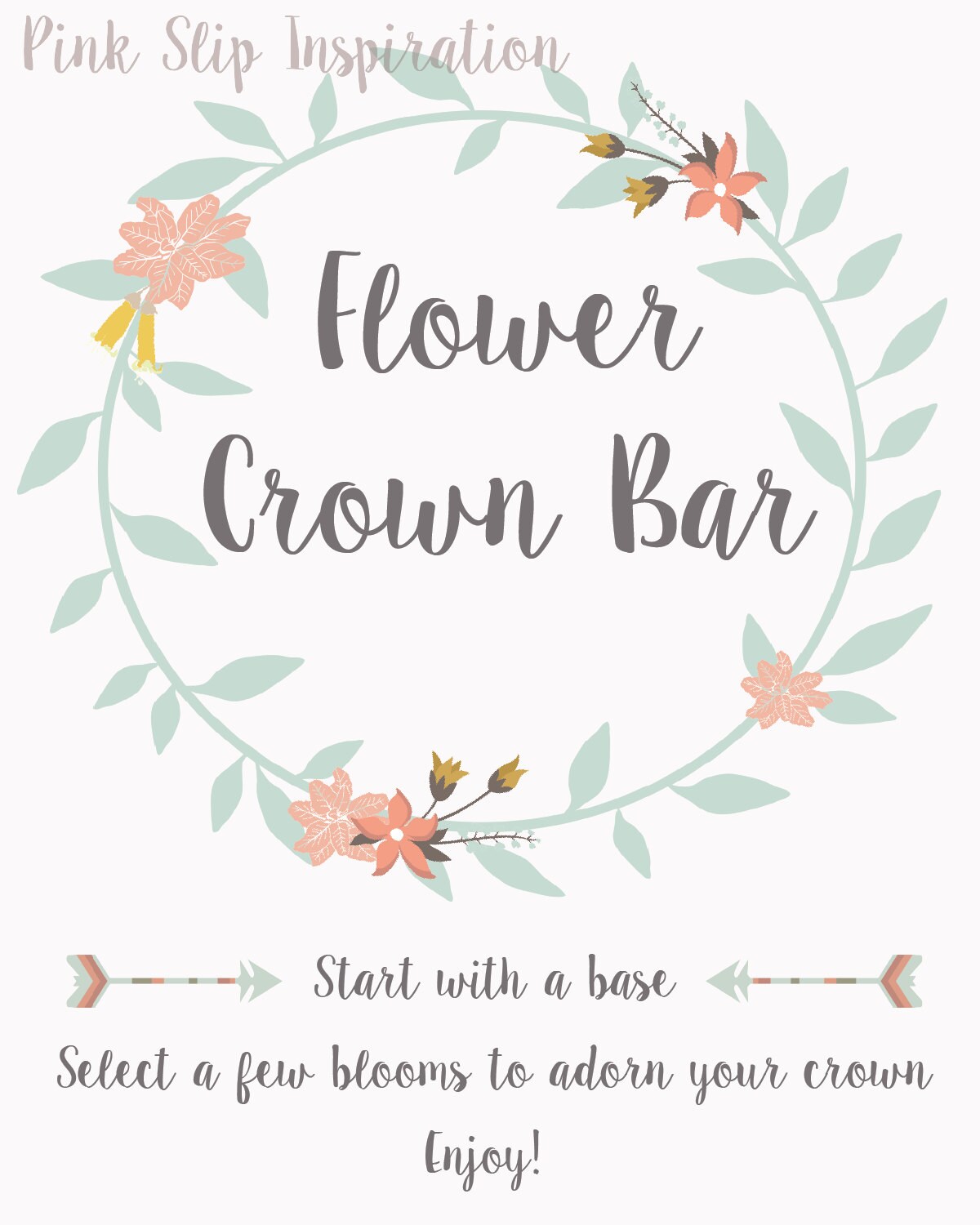 DIY Flower Crown Bar printable 8 x 10 Bridal shower printable bohemian shower flower crown print