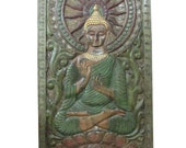 Vintage Wall Sculpture Enlightened Buddha Dharma Chakra Mudra Hand Carved Wall Panel 72 X 36